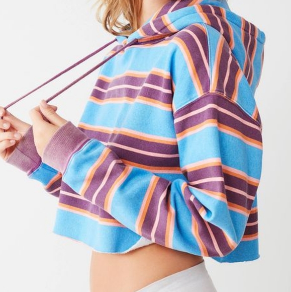 Out From Under Striped Cropped Hoodie Sweatshirt L - Picture 2 of 8